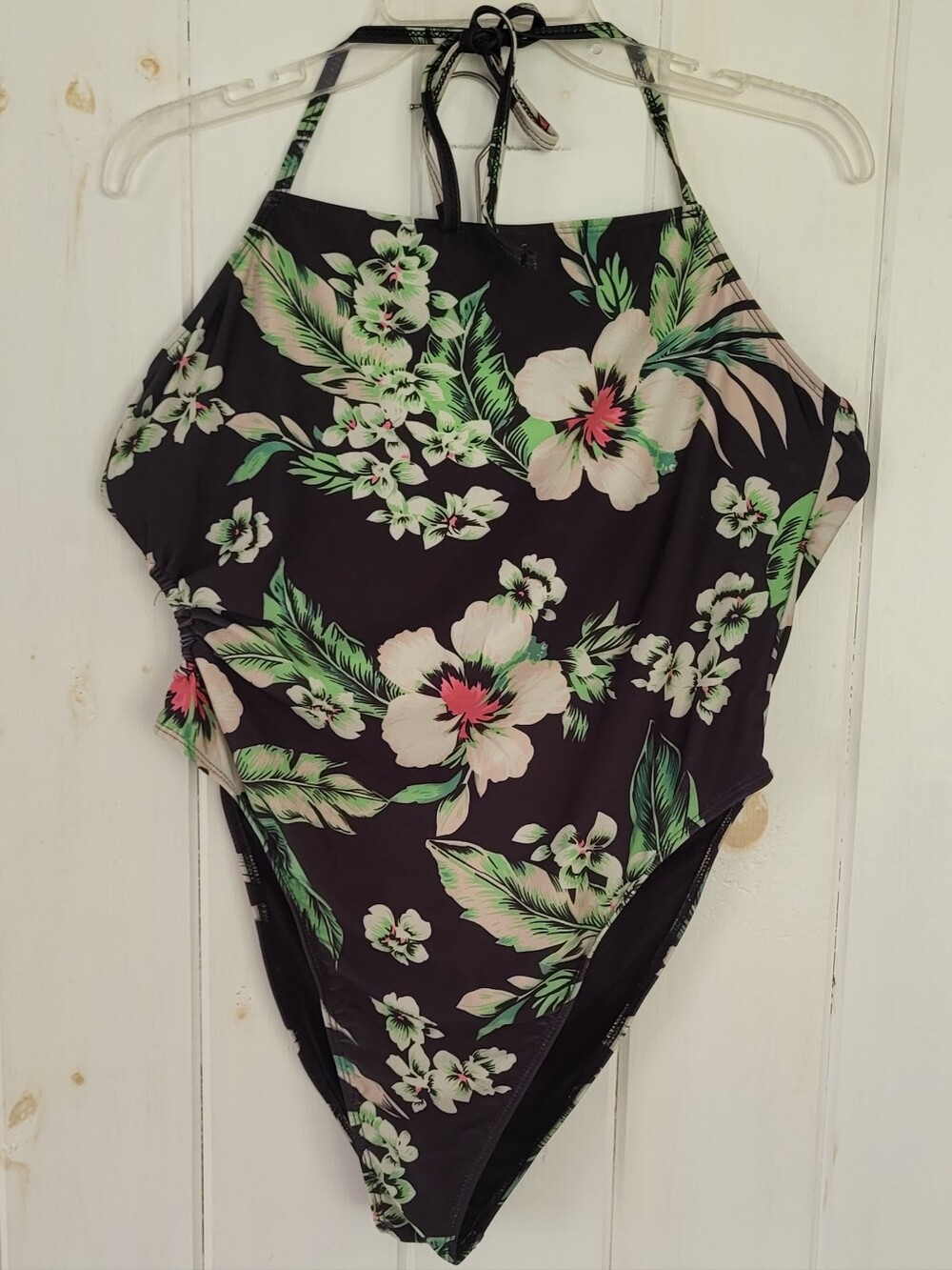 Unique 21 Tropical Print Square Neck Halter Swim Suit